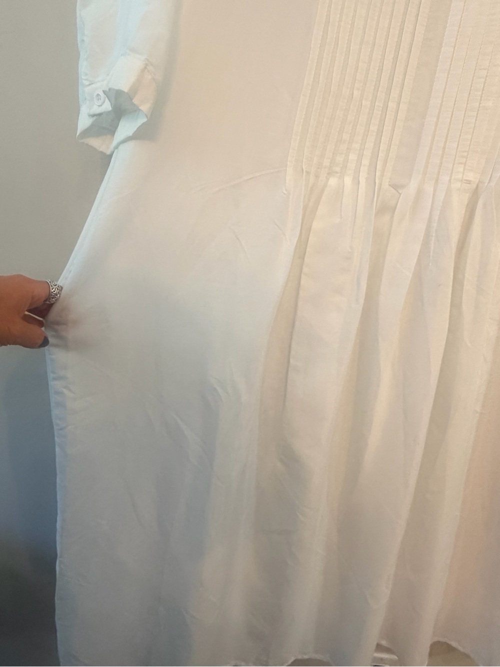 White Pintuck Cottagecore Midi Dress | Romantic Heirloom Prairie Lounge Dress - Picture 9 of 11
